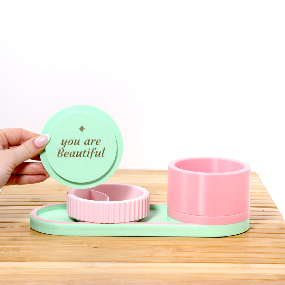 Bubblegum Bedside Bestie with pastel pink and mint, 3D printed by Mewse, view 2