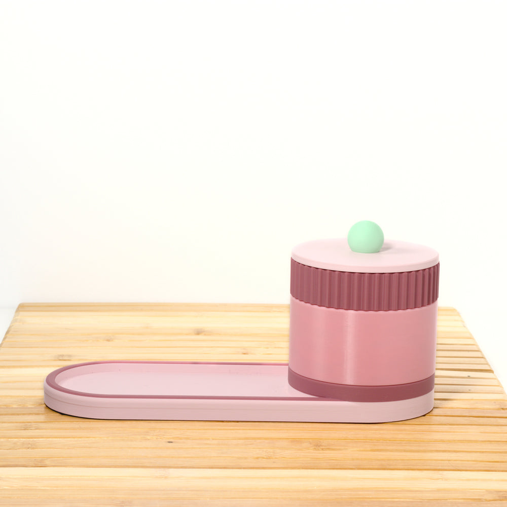 Bubblegum Bedside Bestie with rose, pastel pink and mint, 3D printed by Mewse