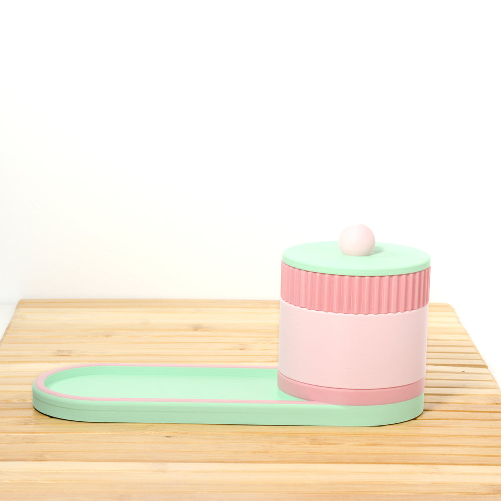 Pastel Pink Bedside Bestie with bubblegum and mint, 3D printed by Mewse