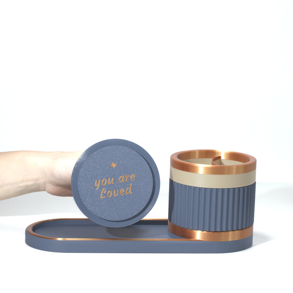 Blue Steel Bedside Bestie with pistachio and bronze, 3D printed by Mewse, view 2