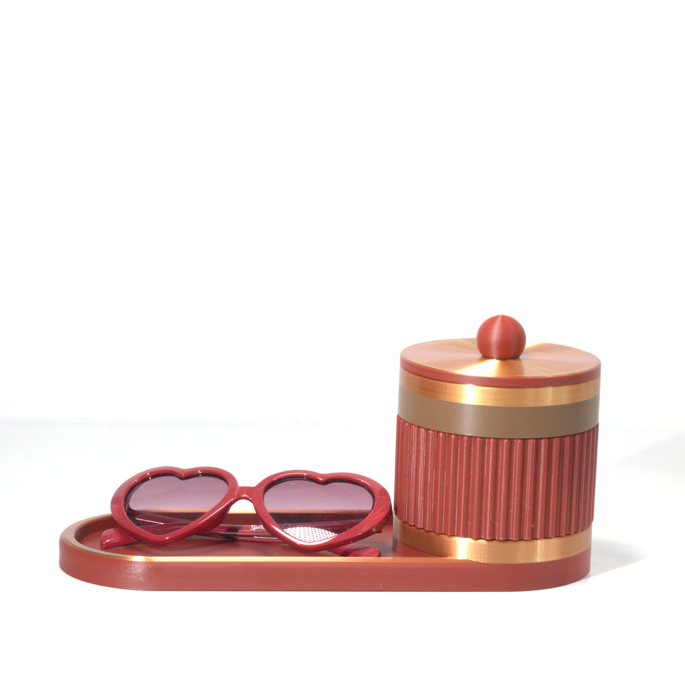 Burgundy Bedside Bestie with light brown and bronze, 3D printed by Mewse, view 2