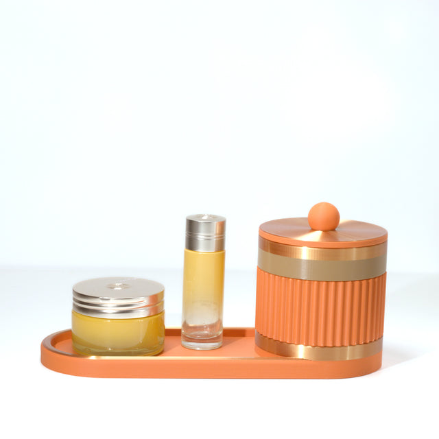 Orange Bedside Bestie with light brown and bronze, 3D printed by Mewse, view 2