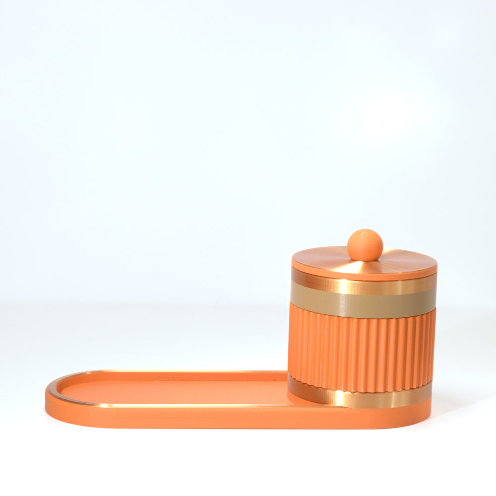 Orange Bedside Bestie with light brown and bronze, 3D printed by Mewse