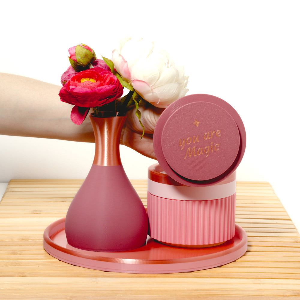 Bubblegum Coffee Table MagicStack with pastel pink, rose and rose gold, 3D printed by Mewse, view 2