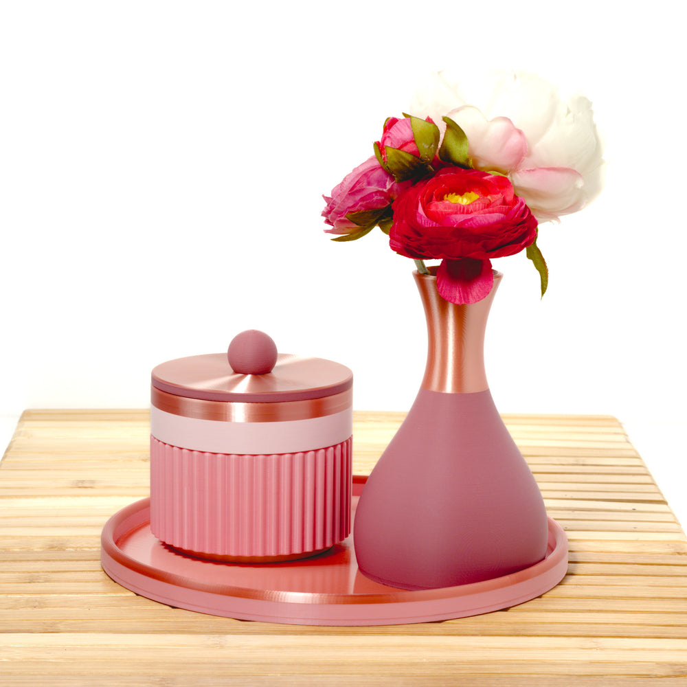 Bubblegum Coffee Table MagicStack with pastel pink, rose and rose gold, 3D printed by Mewse, view 3