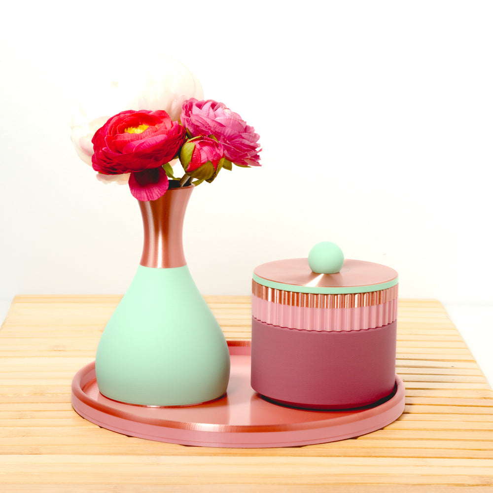 Rose Coffee Table MagicStack with pastel pink, mint and rose gold, 3D printed by Mewse