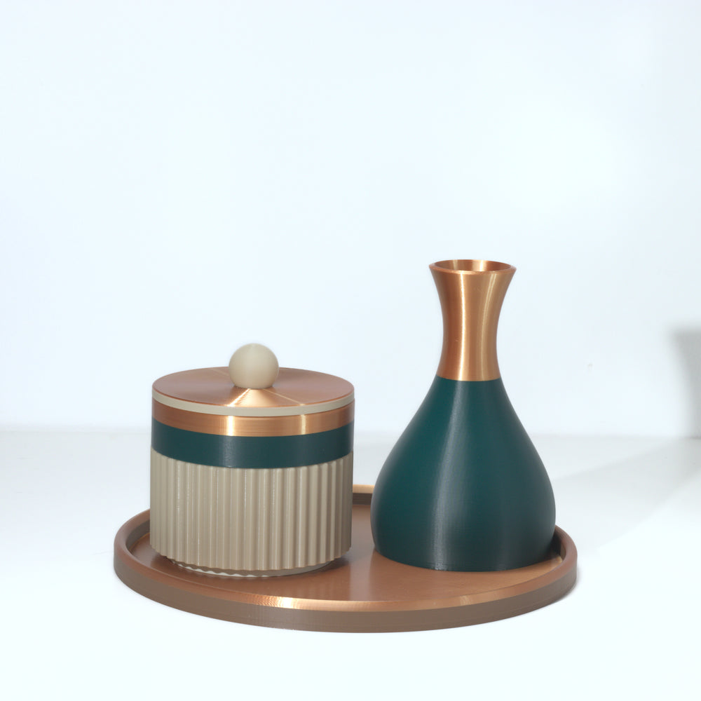 Pistachio Coffee Table MagicStack with emerald, bone and bronze, 3D printed by Mewse