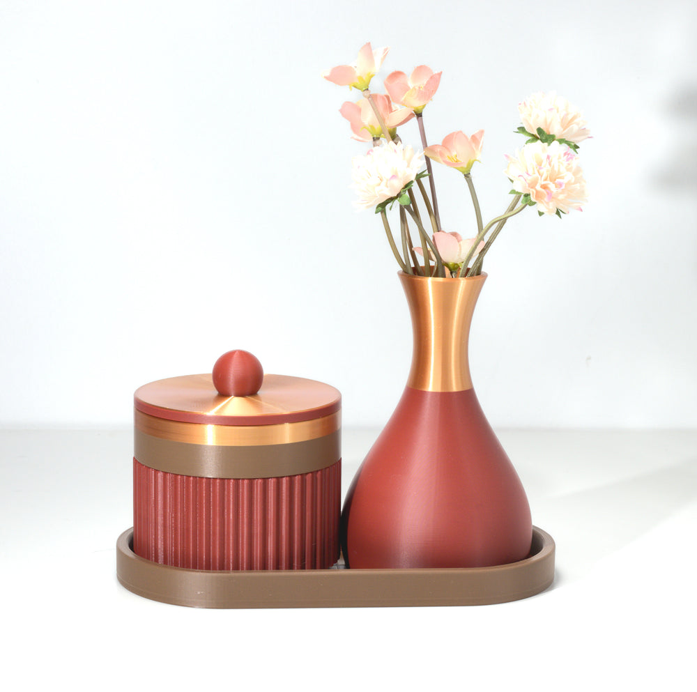 Burgundy Magic Stack with light brown and bronze, 3D printed by Mewse, view 2