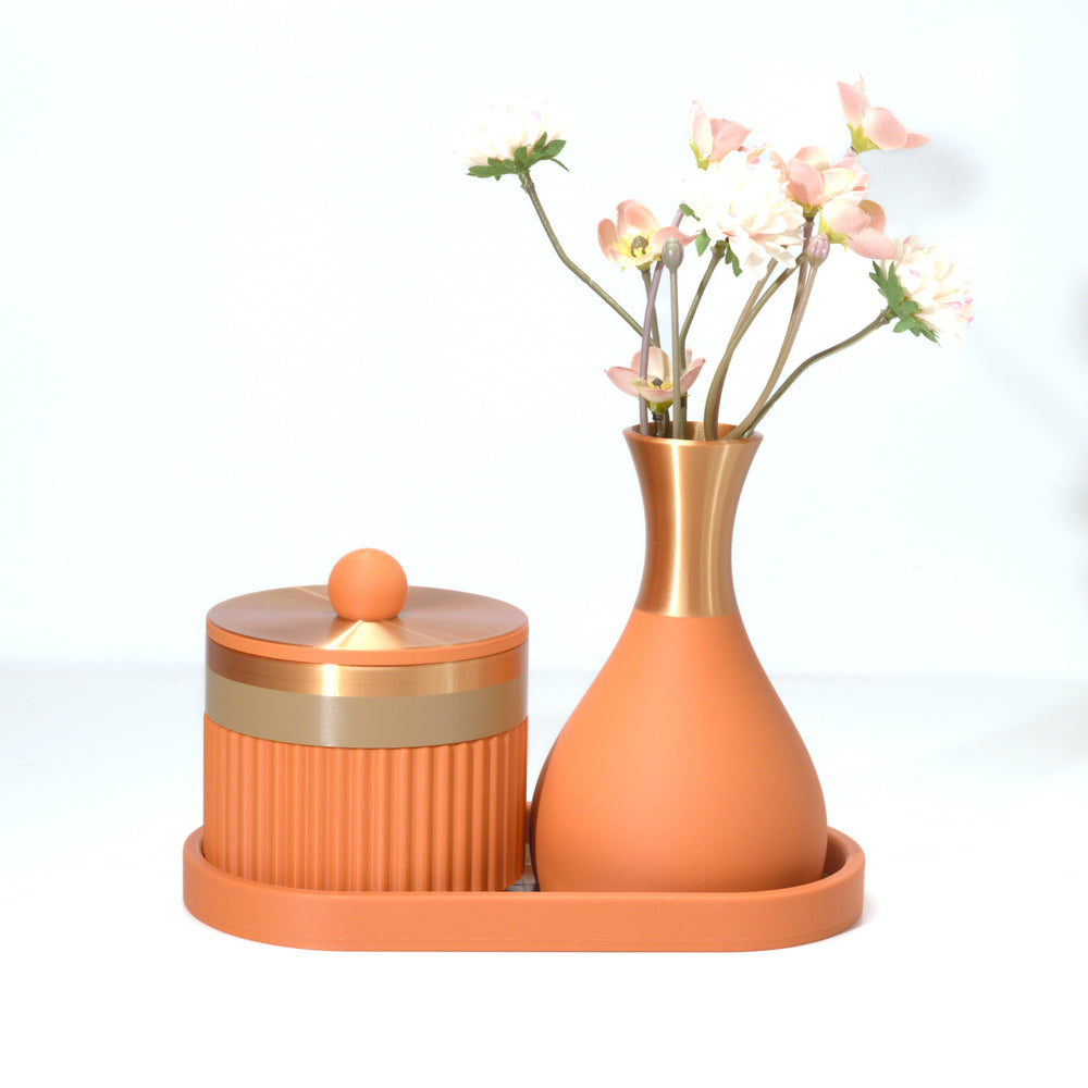 Orange Magic Stack with light brown and bronze, 3D printed by Mewse, view 2