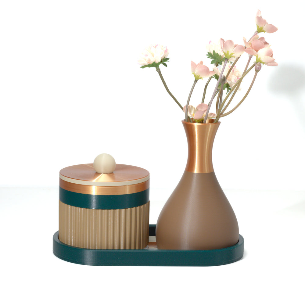 Pistachio Magic Stack with emerald, bone and bronze, 3D printed by Mewse, view 2