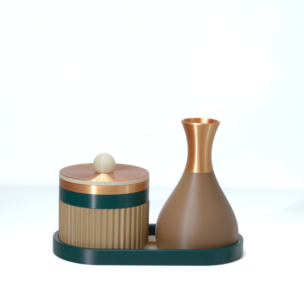 Pistachio Magic Stack with emerald, bone and bronze, 3D printed by Mewse