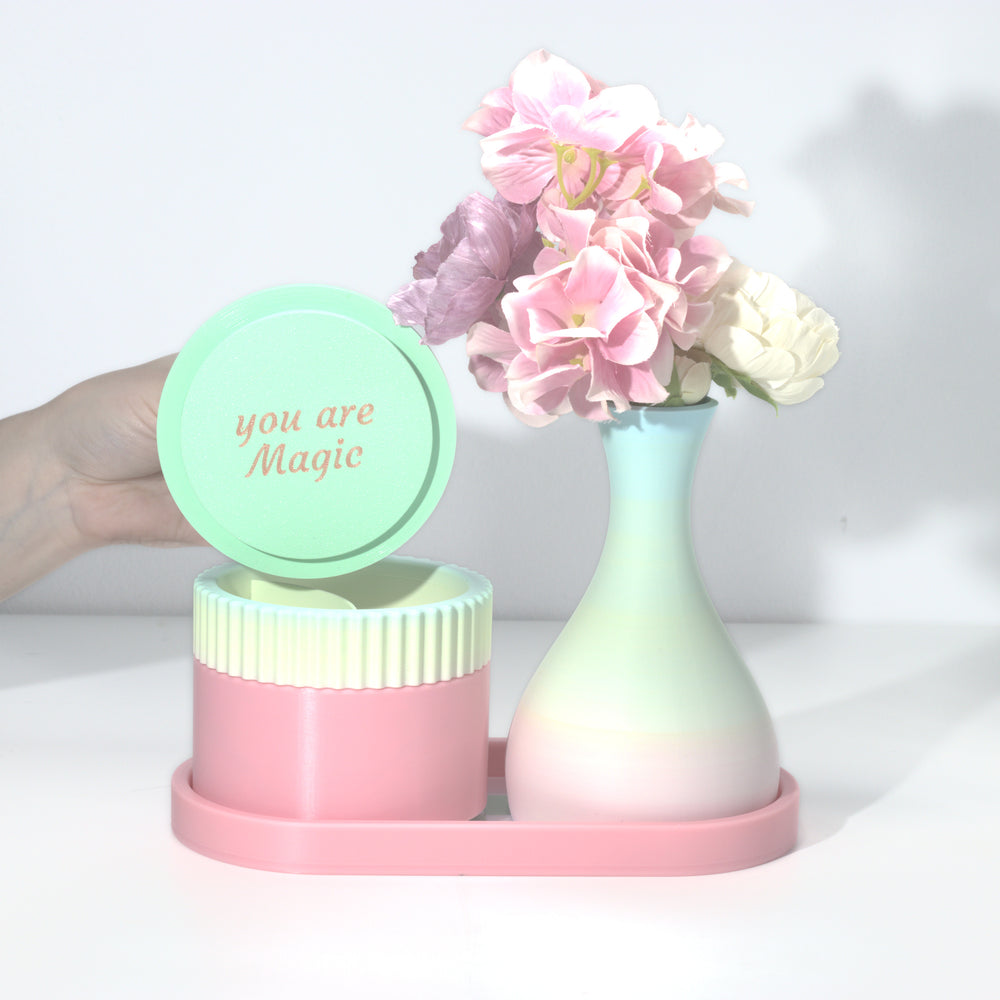 Bubblegum Magic Stack with mint, pastel pink and pastel rainbow, 3D printed by Mewse, view 3