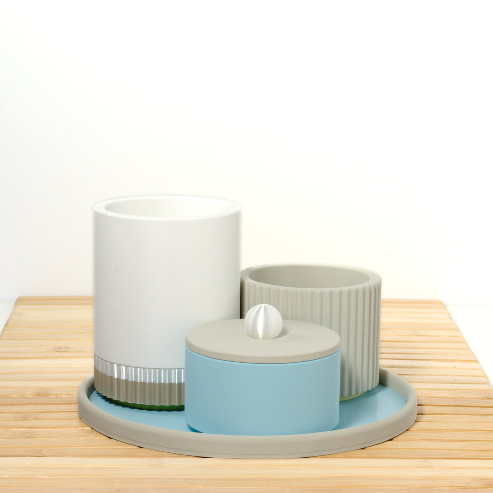 Baby Blue MakeUp Stack with pistachio, white and pearl, 3D printed by Mewse, view 2