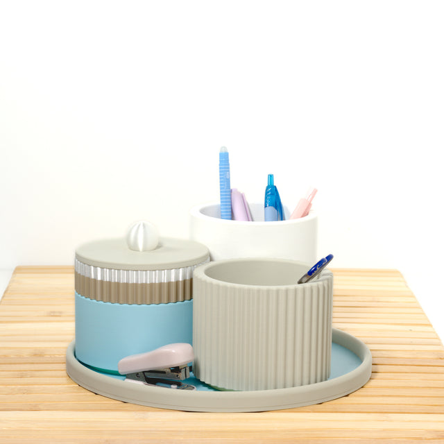 Baby Blue MakeUp Stack with pistachio, white and pearl, 3D printed by Mewse