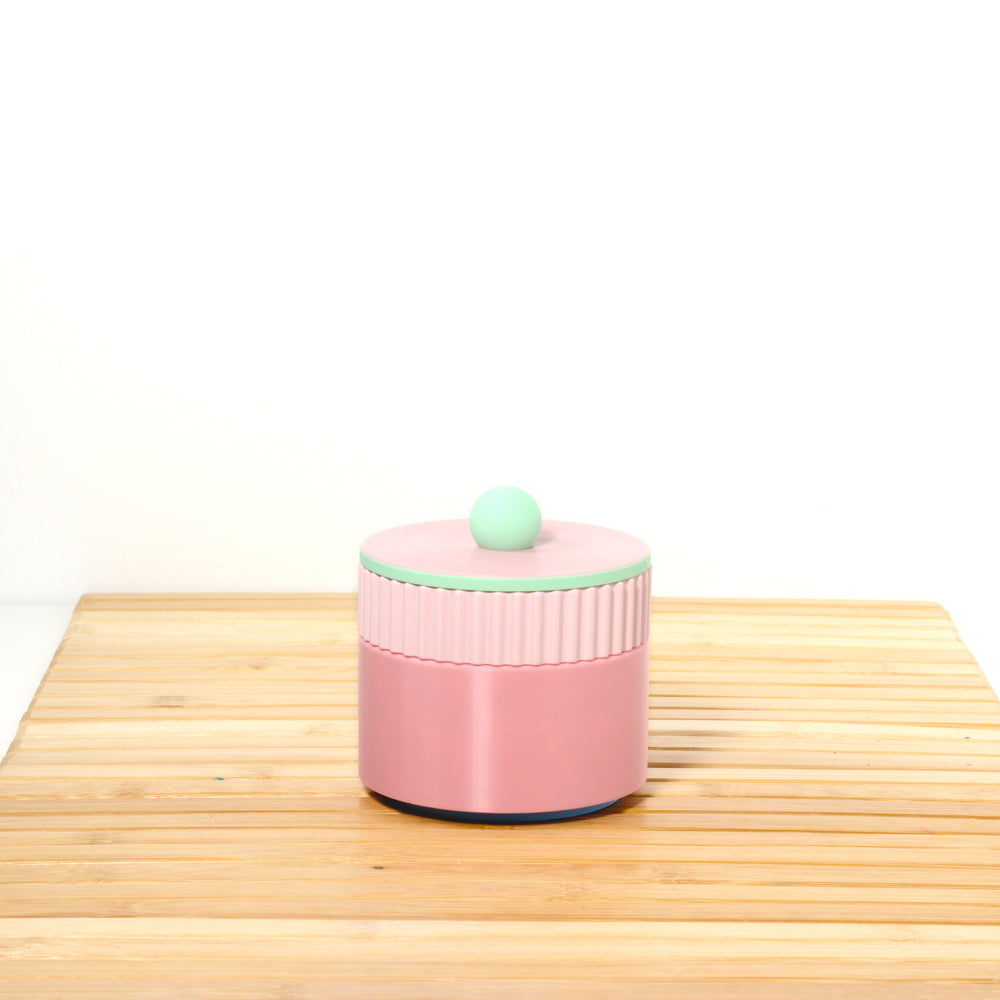 Bubblegum MiniStack with a pastel pink band and mint knob, 3D printed by Mewse