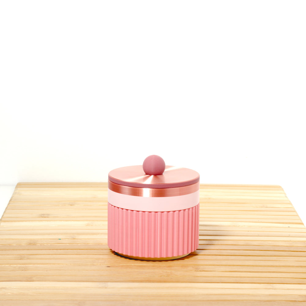 Bubblegum MiniStack with a pastel pink band, rose knob and rose gold lid, 3D printed by Mewse