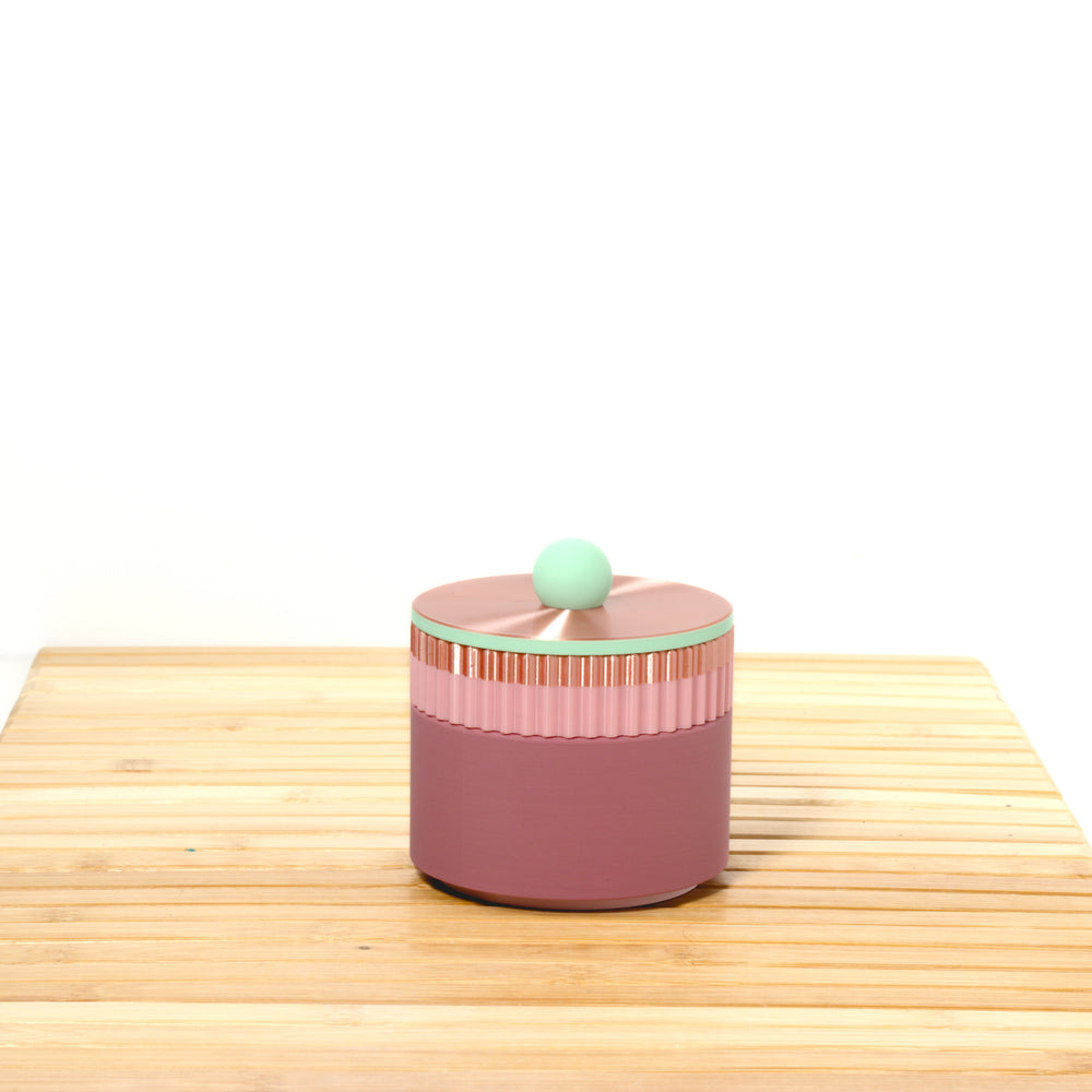 Rose MiniStack with a bubblegum and rose gold band, mint knob and rose gold lid, 3D printed by Mewse