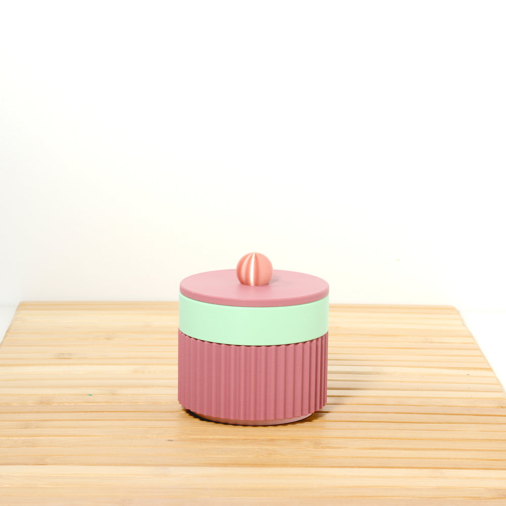 Rose MiniStack with a mint band and a striped rose gold knob, 3D printed by Mewse