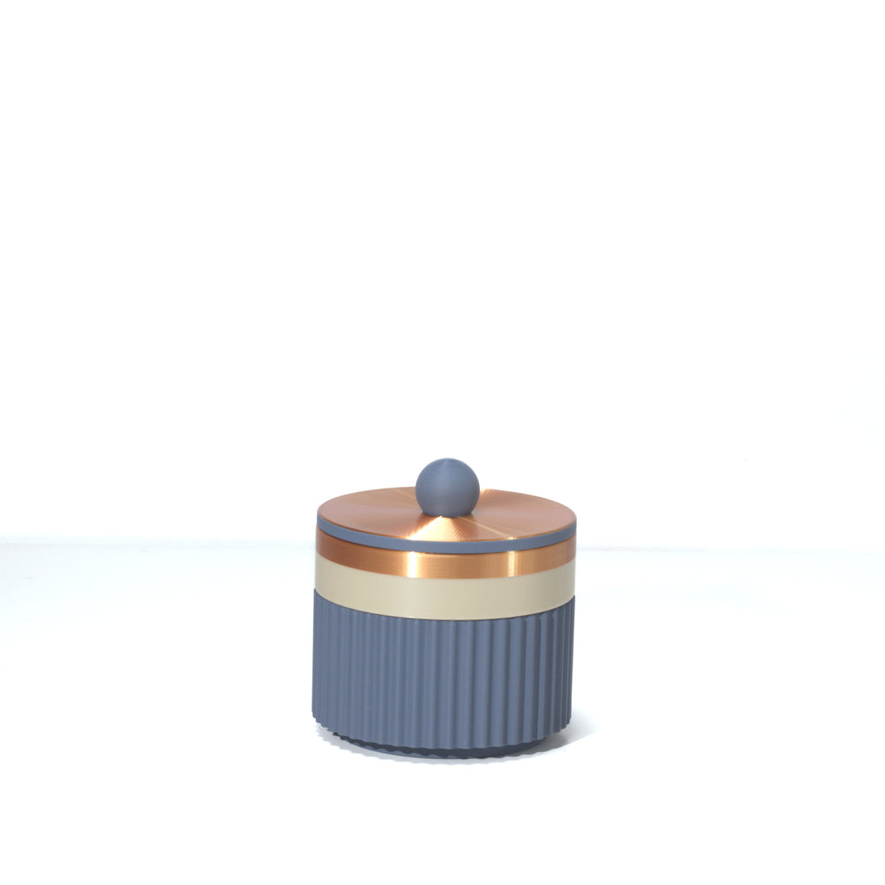 Blue steel MiniStack with a pistachio band and bronze trim, 3D printed by Mewse