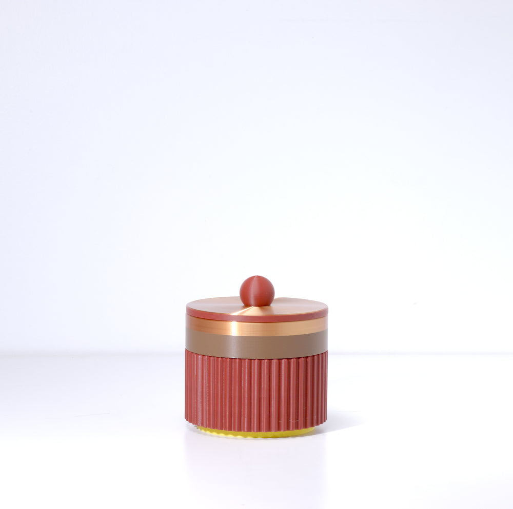 Burgundy MiniStack with a light brown band and bronze trim, 3D printed by Mewse