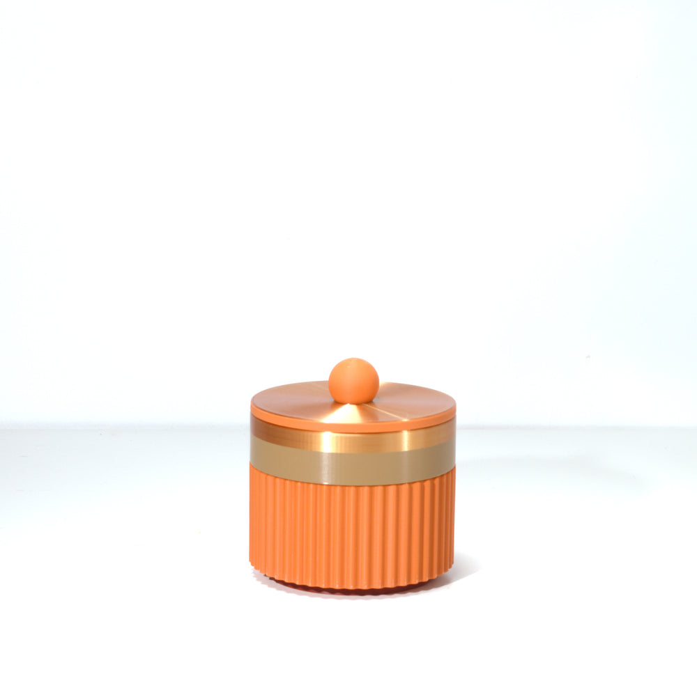 Orange MiniStack with a light brown band and bronze trim, 3D printed by Mewse