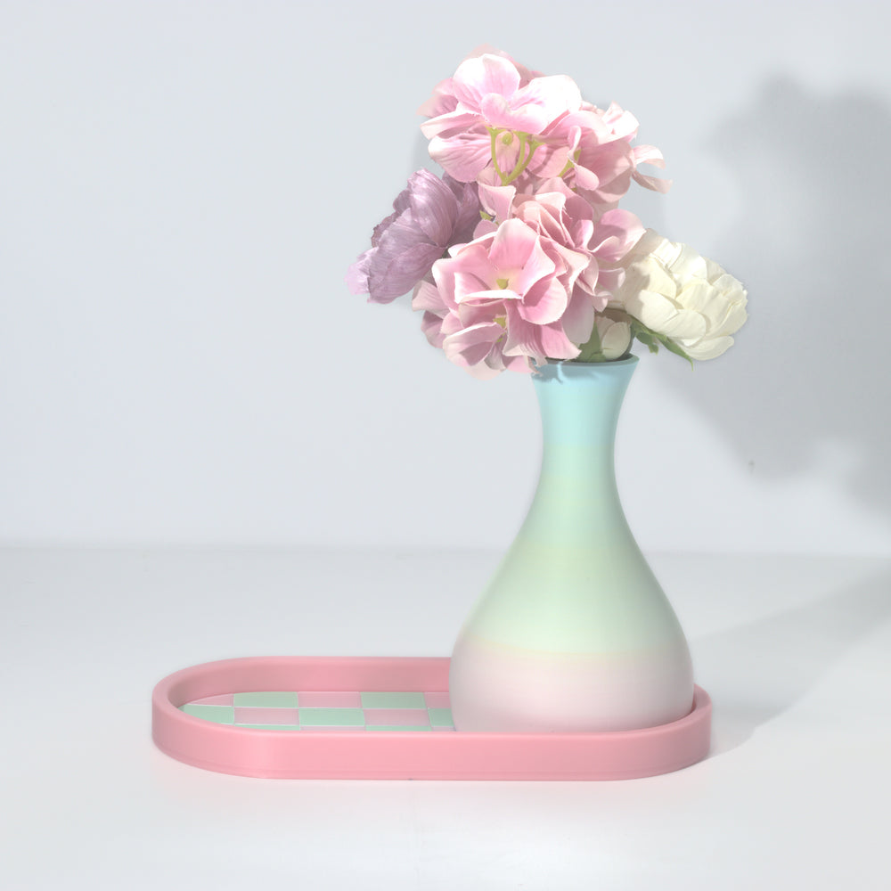 Bubblegum Two Can Tray + Vase with pastel rainbow, 3D printed by Mewse