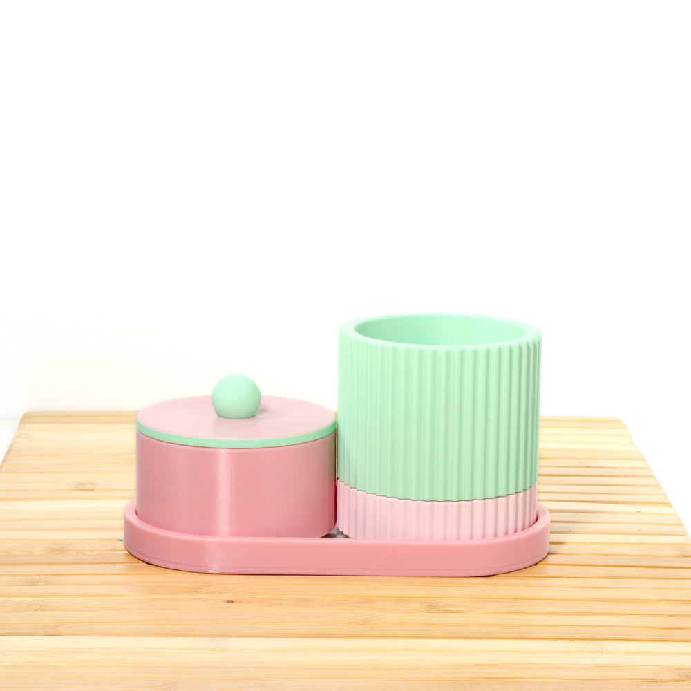 Bubblegum Organiser Stack with pastel pink and mint, 3D printed by Mewse, view 2