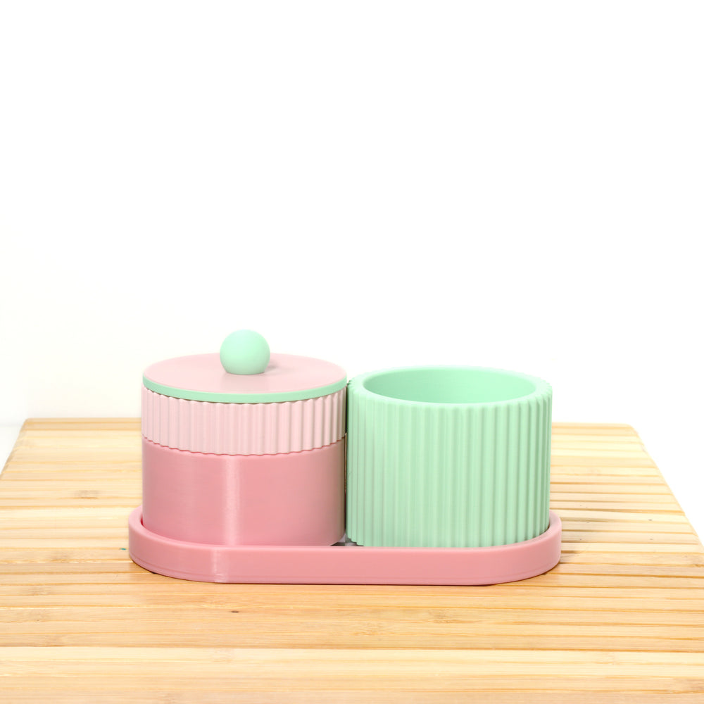 Bubblegum Organiser Stack with pastel pink and mint, 3D printed by Mewse
