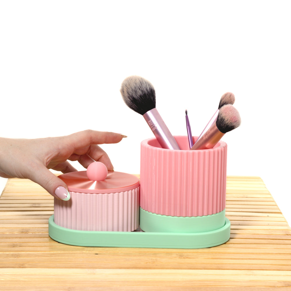 Pastel Pink Organiser Stack with mint, bubblegum and rose gold, 3D printed by Mewse, view 3