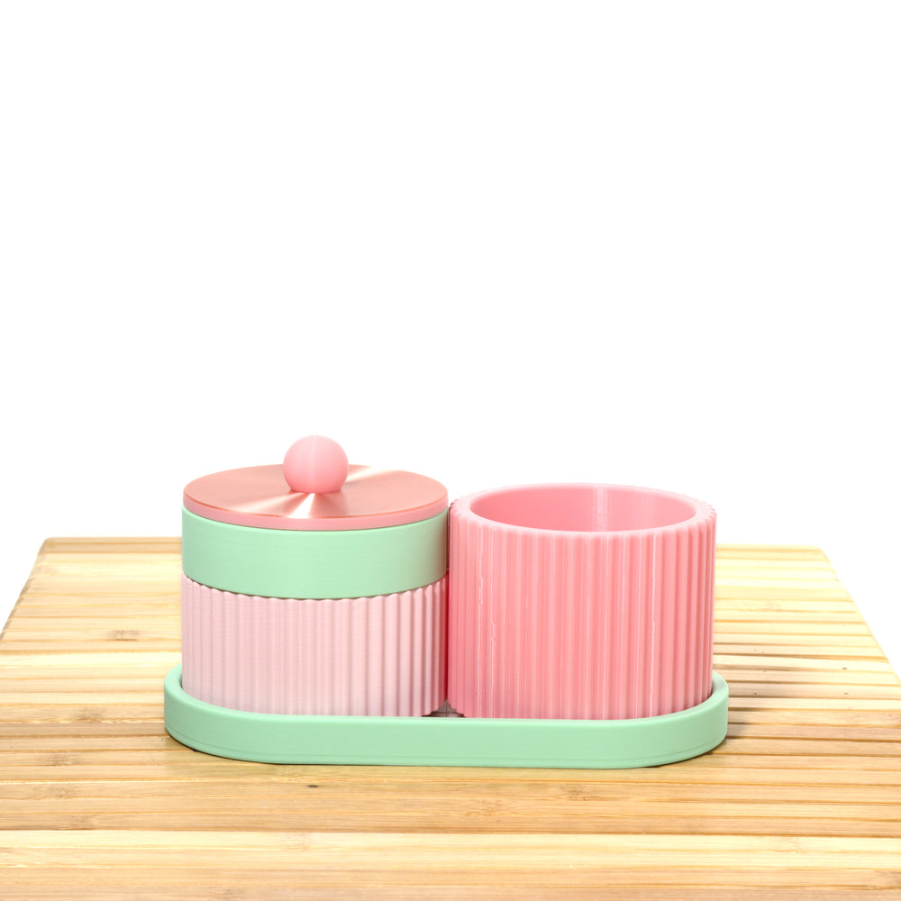Pastel Pink Organiser Stack with mint, bubblegum and rose gold, 3D printed by Mewse