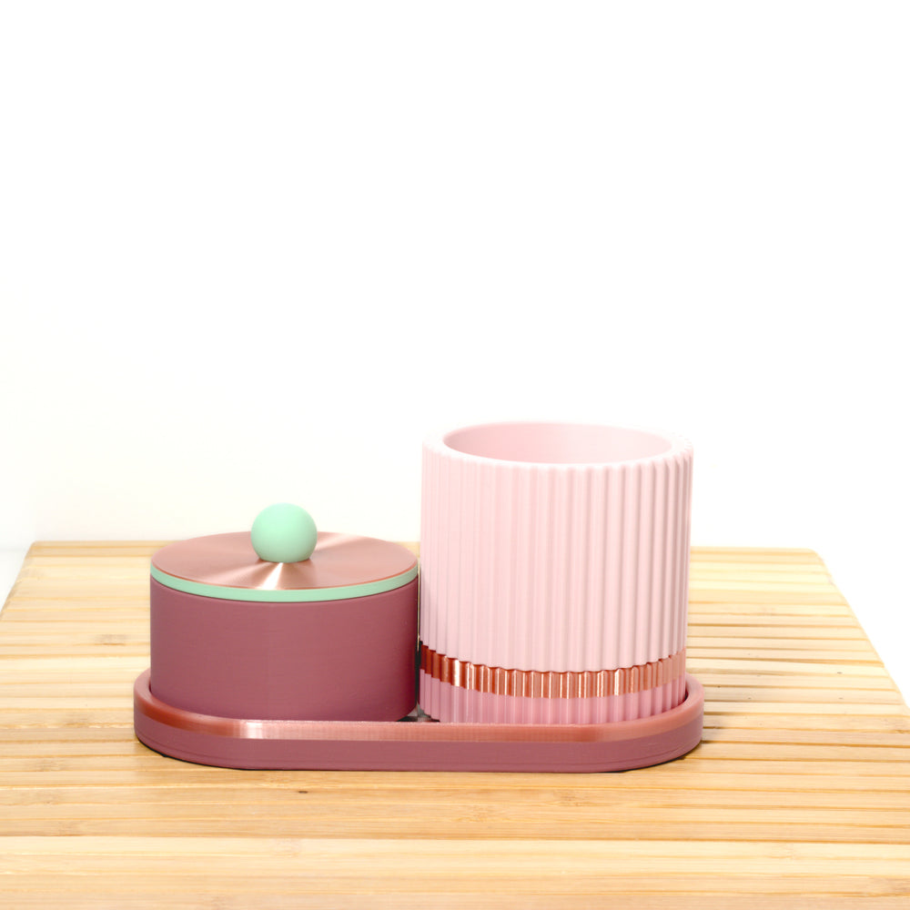 Rose Organiser Stack with pastel pink, mint and rose gold, 3D printed by Mewse, view 2