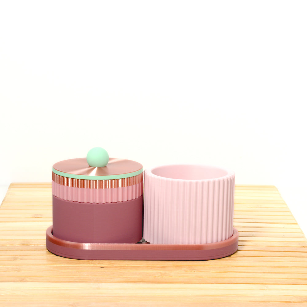 Rose Organiser Stack with pastel pink, mint and rose gold, 3D printed by Mewse