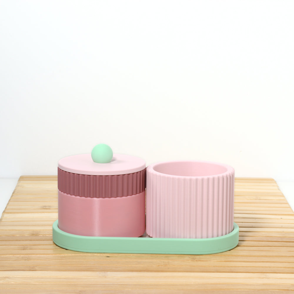 Bubblegum Organiser Stack with rose, pastel pink and mint, 3D printed by Mewse