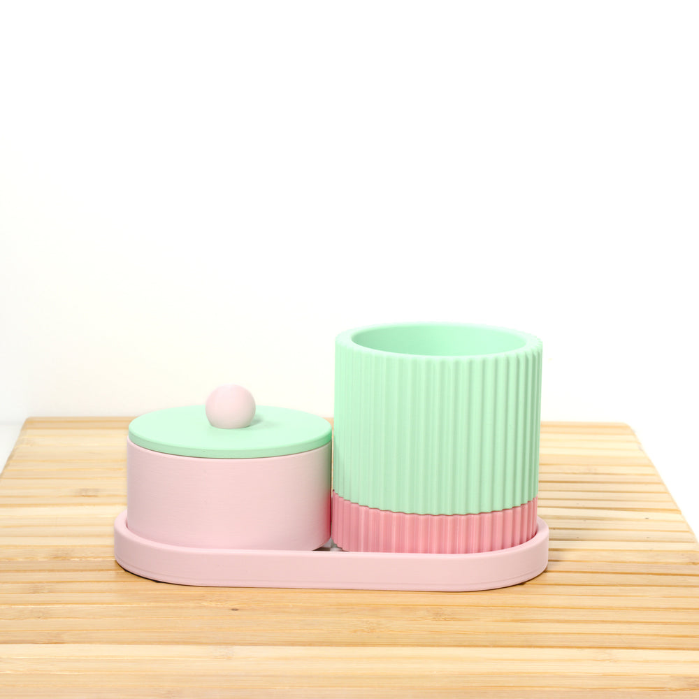 Pastel Pink Organiser Stack with bubblegum and mint, 3D printed by Mewse, view 2