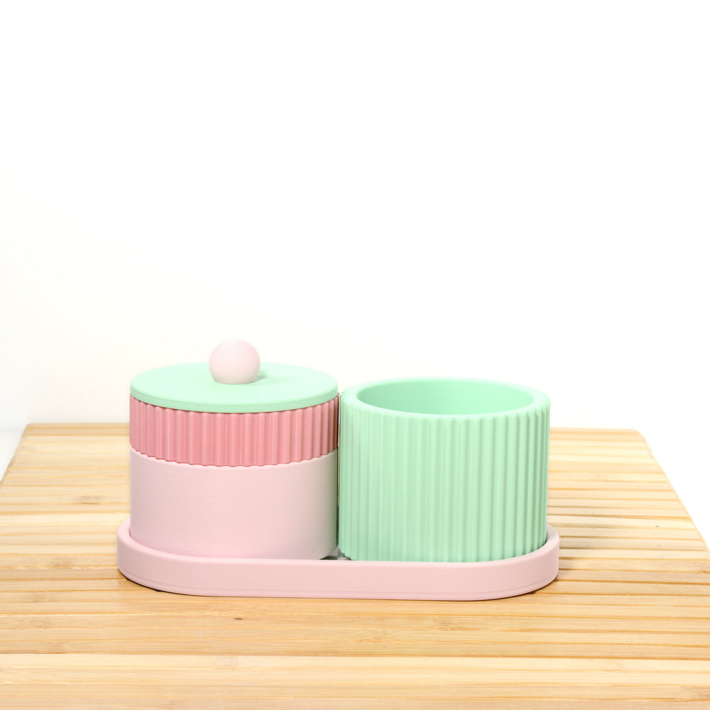 Pastel Pink Organiser Stack with bubblegum and mint, 3D printed by Mewse