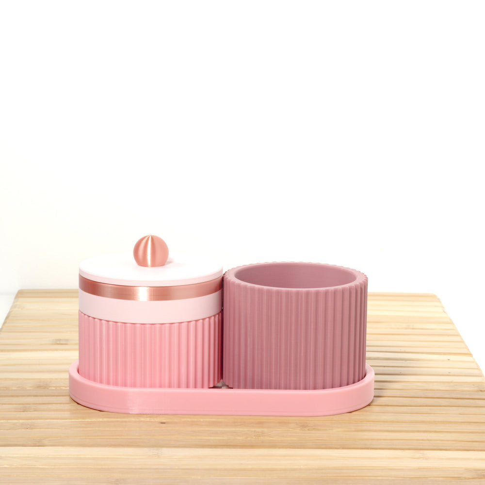 Bubblegum Organiser Stack with pastel pink, rose and rose gold, pastel pink lid, 3D printed by Mewse