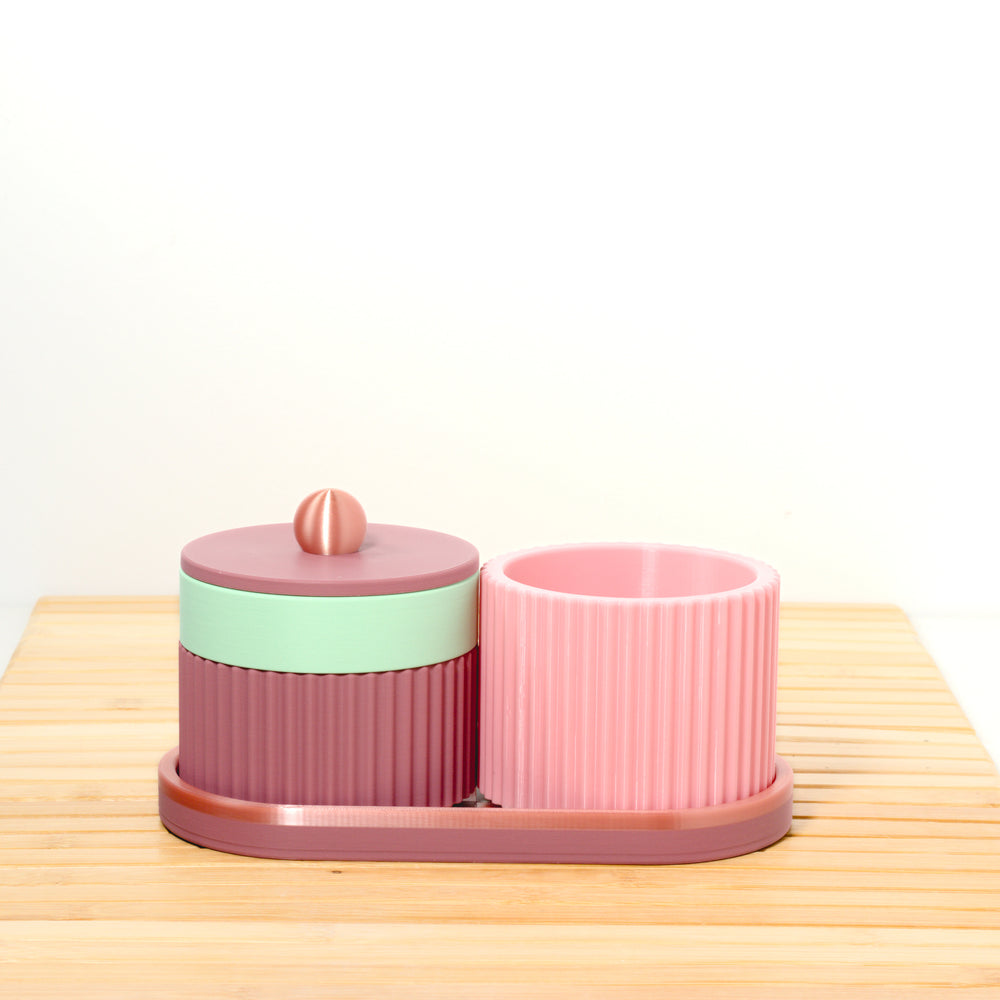 Rose Organiser Stack with mint, bubblegum and rose gold, 3D printed by Mewse