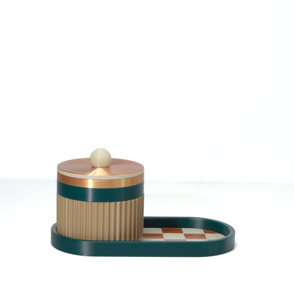 Pistachio Vanity Stack with emerald, bone and bronze, 3D printed by Mewse