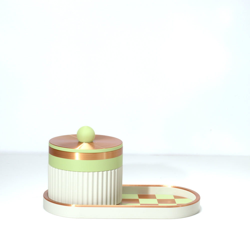 Pistachio Vanity Stack with matcha and bronze, 3D printed by Mewse