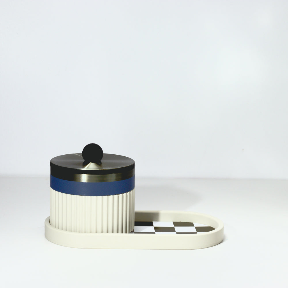 Pistachio Vanity Stack with blue steel, black and titanium, 3D printed by Mewse, view 2