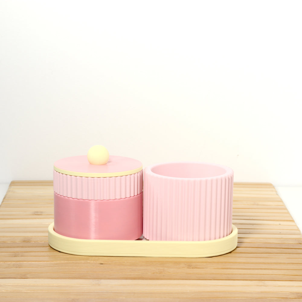 Bubblegum Organiser Stack with pastel pink and lemon, 3D printed by Mewse