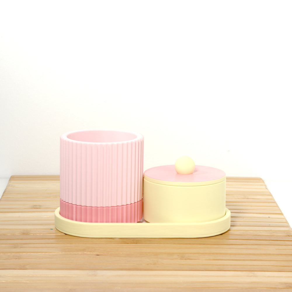 Lemon Organiser Stack with bubblegum and pastel pink, 3D printed by Mewse, view 2