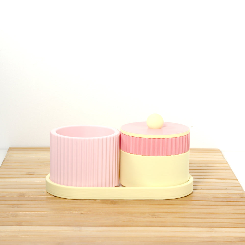 Lemon Organiser Stack with bubblegum and pastel pink, 3D printed by Mewse