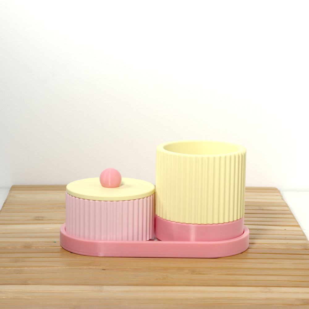 Pastel Pink Organiser Stack with bubblegum and lemon, 3D printed by Mewse, view 2