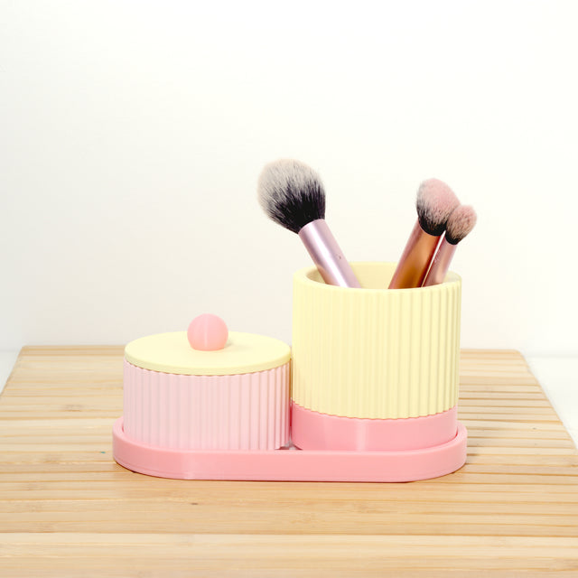 Pastel Pink Organiser Stack with bubblegum and lemon, 3D printed by Mewse, view 3