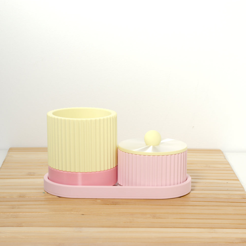 Pastel Pink Organiser Stack with bubblegum, lemon and pearl, 3D printed by Mewse, view 2
