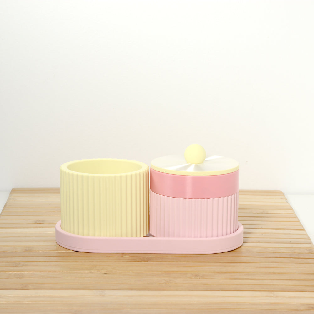 Pastel Pink Organiser Stack with bubblegum, lemon and pearl, 3D printed by Mewse