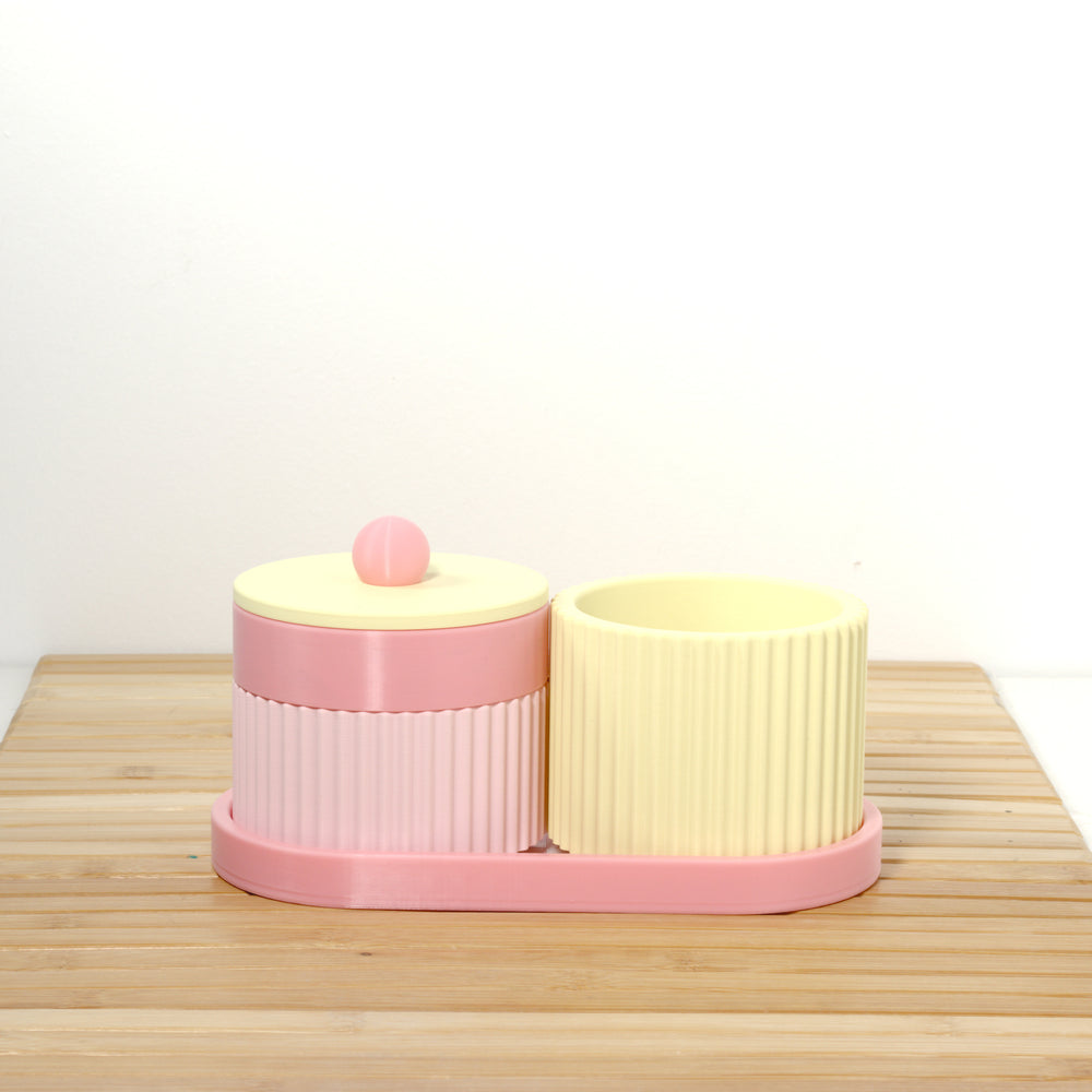 Pastel Pink Organiser Stack with bubblegum and lemon, 3D printed by Mewse