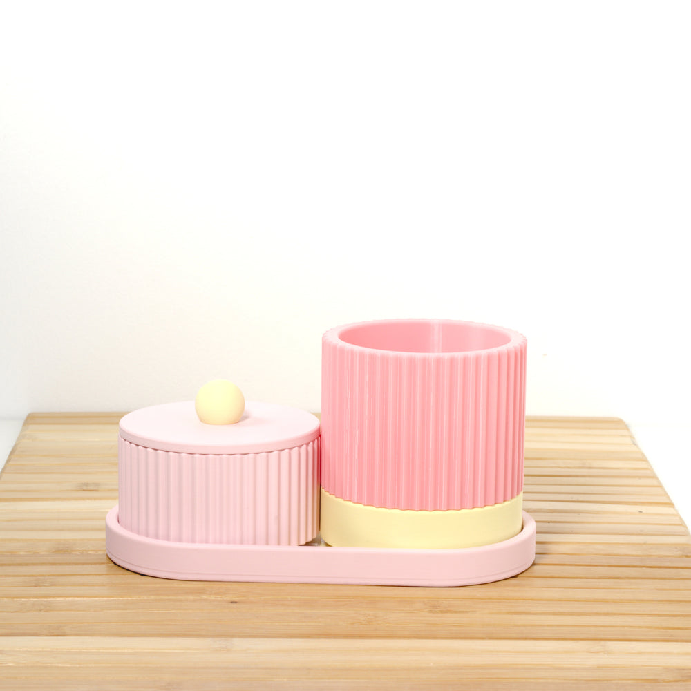 Pastel Pink Organiser Stack with lemon and bubblegum, 3D printed by Mewse, view 2