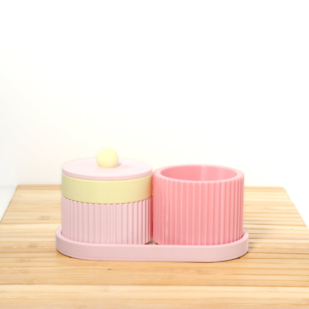 Pastel Pink Organiser Stack with lemon and bubblegum, 3D printed by Mewse